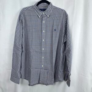 RALPH LAUREN Shirt Men's Large‎  Long Sleeve Button Up Plaid Gray Brown ( B55)